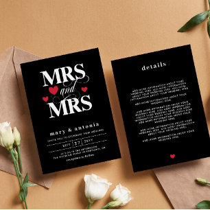 Invitation Coeurs Rouges Mme & Mme Lesbian Mariage Deux En Un