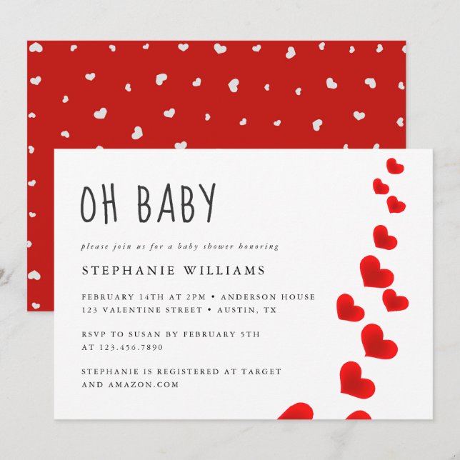 Invitation Coeurs rouges Oh Baby Valentines Baby shower (Devant / Derrière)
