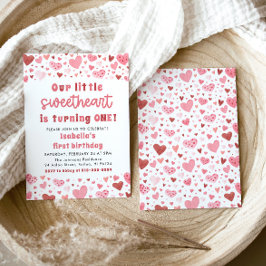 Invitation Coeurs rouges roses Petit Amoureux Premier anniver