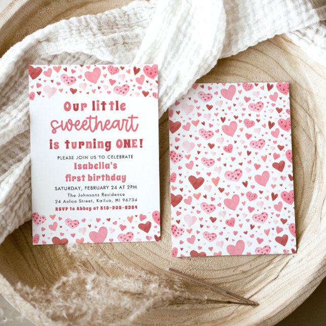 Invitation Coeurs rouges roses Petit Amoureux Premier anniver (Créateur téléchargé)
