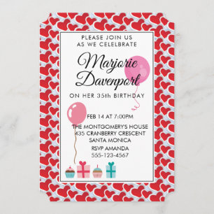 Invitation Coeurs rouges Saint Valentin fête d'anniversaire