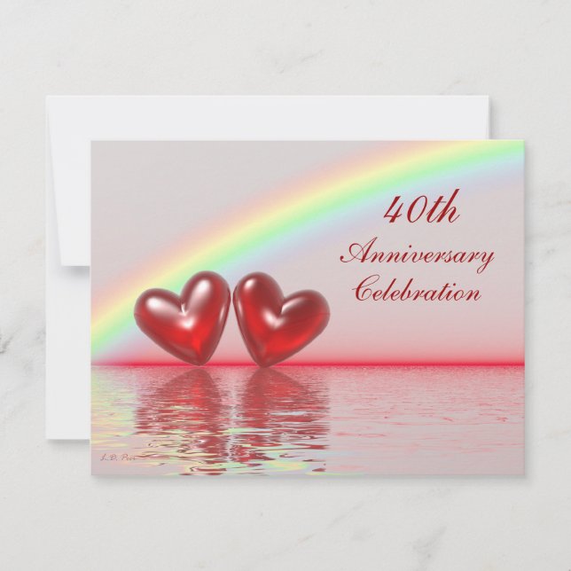 Invitation Cœurs rubis pour le 40e anniversaire (Devant)