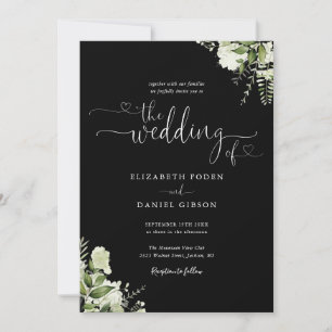Invitation Coeurs vertes Script Mariage noir et blanc