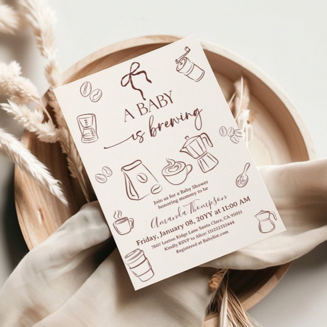 Invitation Coffee Theme Beige Bow Baby is Brewing Baby Shower (Créateur téléchargé)