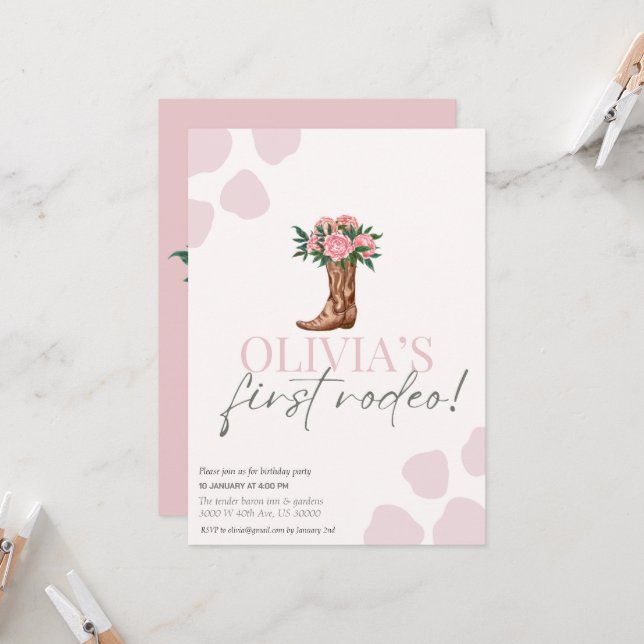 Invitation Cofille occidentale premier anniversaire rodéo béb (Devant/Arrière en situation)
