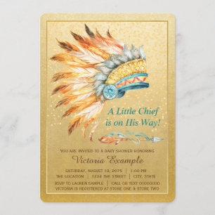 Invitation Coiffure Tribale de Garçon Petit Chef Boho Baby Sh