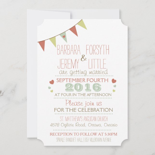 Invitation Coins d'invitation Shabby Chic Bunting (Devant)