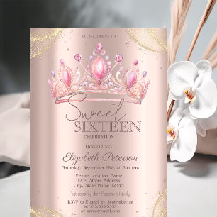 Invitation  Coins Or Glitter Coins Rose Or Douce 16  