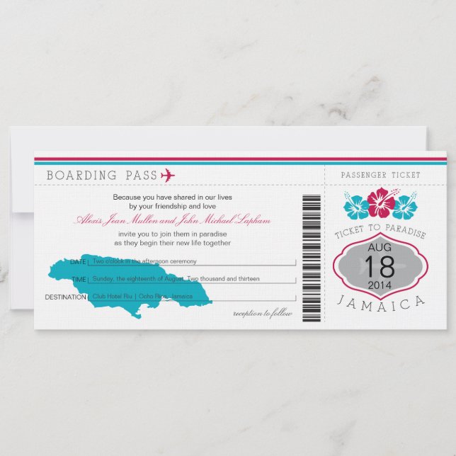 Invitation Col d'embarquement des Mariages jamaïcains (Devant)