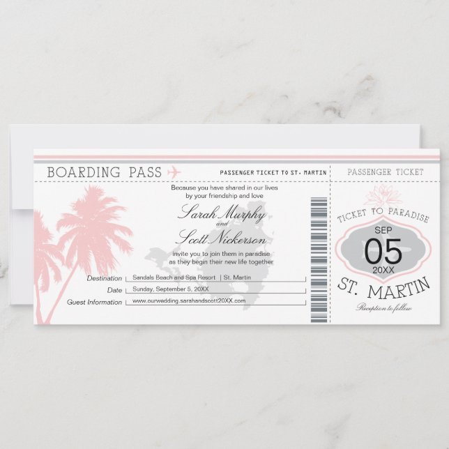 Invitation Col. d'embarquement Saint-Martin Mariage de destin (Devant)