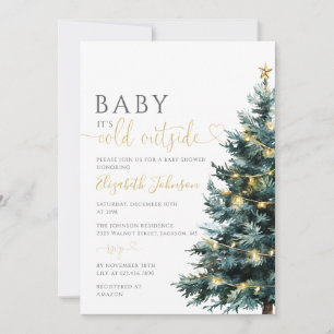 Invitation Cold Outdoor Photo QR Code Baby shower de Noël