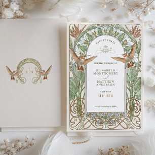 Invitation Colibri de l'Art nouveau vintage Sauvez la date