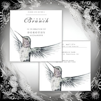 Invitation Colibri noir et blanc N'IMPORTE QUEL Brunch d'anni
