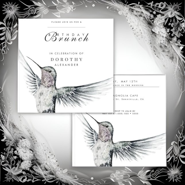 Invitation Colibri noir et blanc N'IMPORTE QUEL Brunch d'anni (Créateur téléchargé)