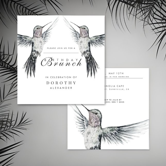 Invitation Colibri noir et blanc N'IMPORTE QUEL Brunch d'anni (Créateur téléchargé)