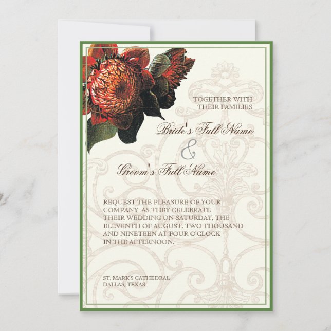 Invitation Colibris à prothé rouge - Mariage floral (Devant)