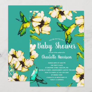 Invitation Colibris enchantés de jardin et baby shower floral