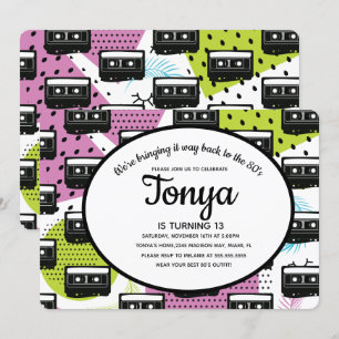 Invitation Collage Cassette Fille Rose 80s 90s Rétrospective