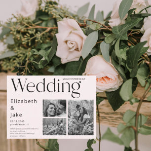 Invitation Collage contemporain B/W Photo Blush Mariage