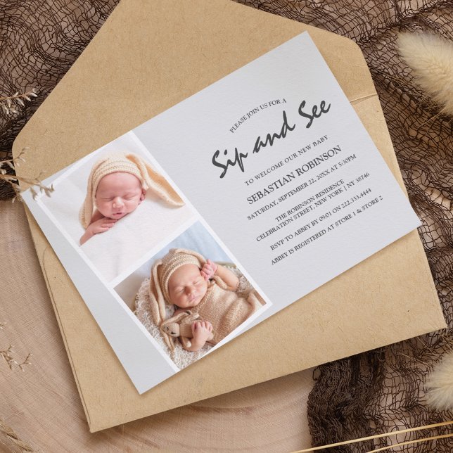 Invitation Collage de la bande photo moderne | Sip & voir | N (Créateur téléchargé)