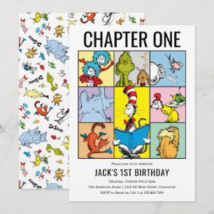 Invitation Collage de personnage d'anniversaire du Dr Seuss C