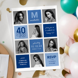 Invitation Collage de photos bleues 40e anniversaire