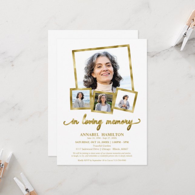 Invitation Collage de photos dans Loving Memory Fête de la vi (Devant/Arrière en situation)