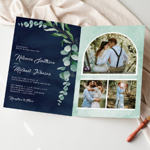 Invitation Collage de photos de eucalyptus Code QR Mariage Bl