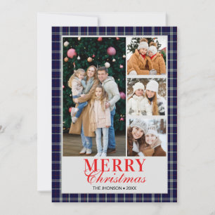 Invitation Collage de photos de Noël tartan bleu Prépa Fêtes