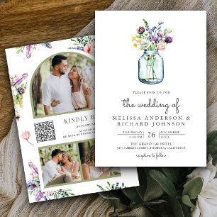 Invitation Collage de photos de pot Mason de fleurs sauvages