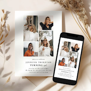 Invitation Collage de photos minimaliste 50e anniversaire