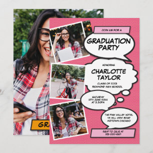 Invitation Collage de photos rose Fête de fin d'études modern