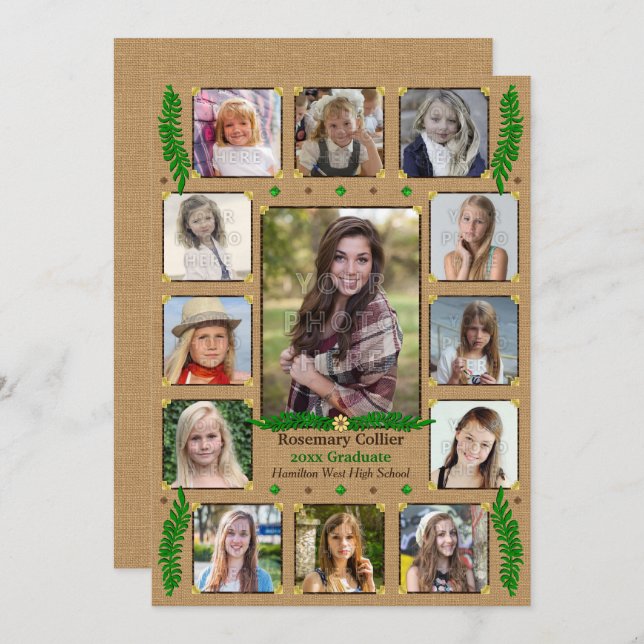 Invitation Collage de photos rustique du lycée (Devant / Derrière)