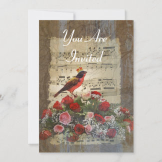 Invitation Collage d'oiseau rouge sur une feuille de musique