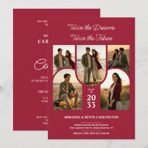 Invitation Collage Double Diplômés Jumelles TMF26 Arc-en-ciel
