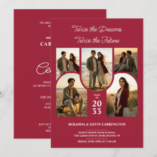 Invitation Collage Double Diplômés Jumelles TMF26 Arc-en-ciel
