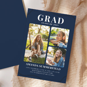 Invitation Collage photo de 3e année Marine Blue Graduation P