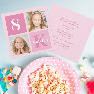 Invitation Collage photo fille rose mignonne fête d'anniversa