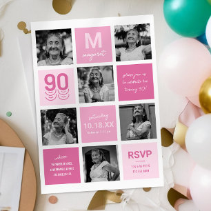 Invitation Collage Photo Moderne 90e Anniversaire