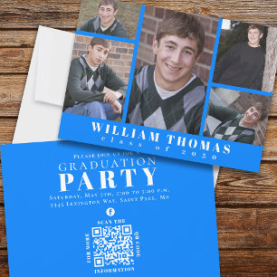 Invitation Collage photo multiple Azure Blue QR Code