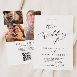 Invitation Collage photo noir délicat Mariage de code QR