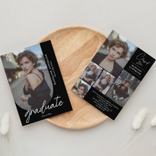 Invitation Collage photo noir et blanc chic Graduation