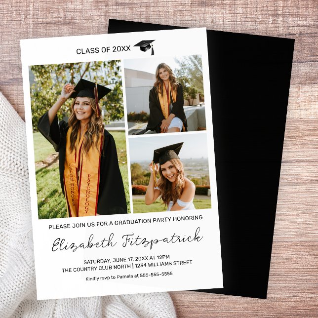 Invitation Collage photo noir et blanc Graduation (Black and White Photo Collage Graduation Invitation)