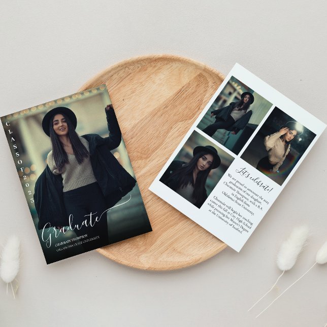Invitation Collage photo noir et blanc moderne Graduation (Créateur téléchargé)
