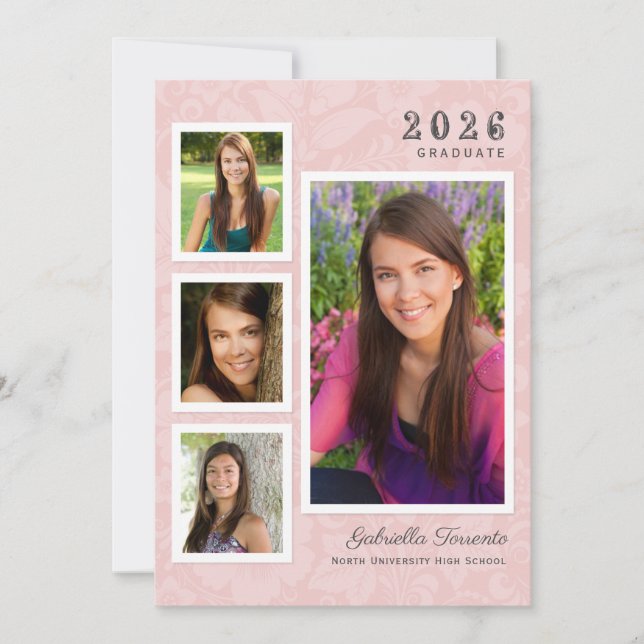 Invitation Collage photo vintage Rose Floral Graduation (Devant)