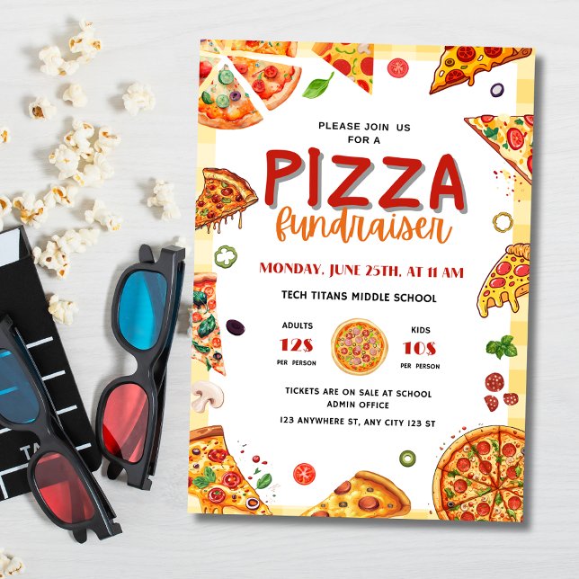 Invitation Collecte de fonds de l'école de pizza, dîner de pi (Créateur téléchargé)