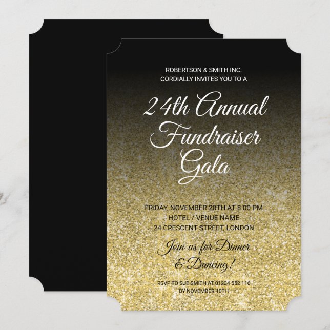 Invitation Collecte de fonds d'entreprise formelle Paillettes (Devant / Derrière)