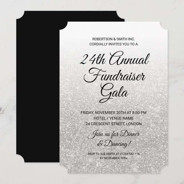 Invitation Collecte de fonds d'entreprise formelle Paillettes (Devant / Derrière)