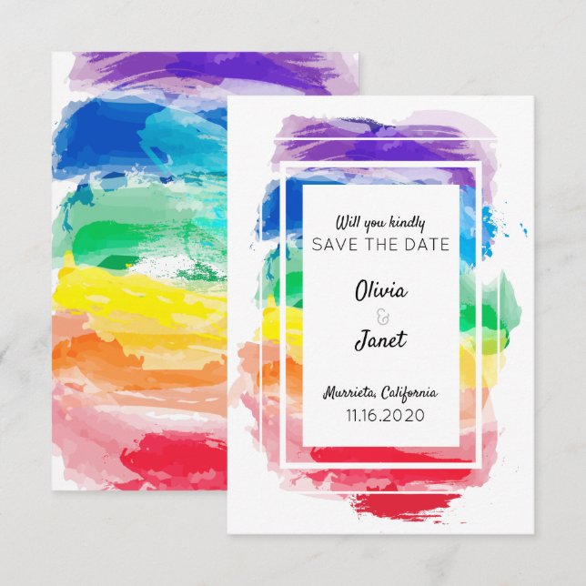 Invitation Collection Aquarelles Arc-en-Ciel Save The Date (Devant / Derrière)