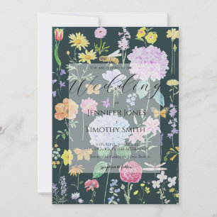 Invitation collection de fleurs élégantes en arrière - plan v